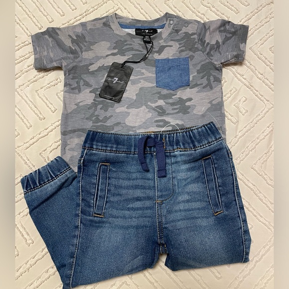 7 for All Mankind Baby boy two piece Camo  and Denim Jogger set - Picture 1 of 4